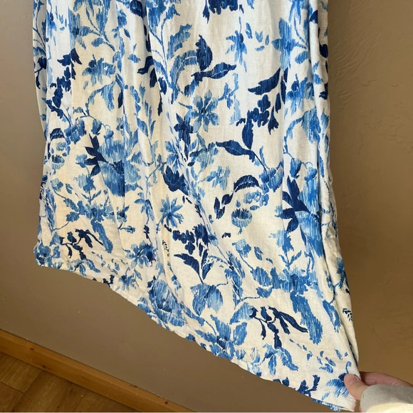 H&M linen blend midi dress sundress floral square neck spaghetti strap classic - Picture 10 of 15